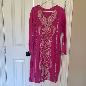 Pakistani Indian kurta from Nishat Linen in pink color with cream embroidery.